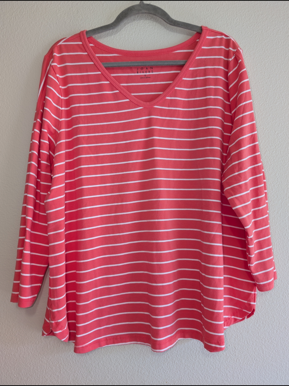 Joan Rivers Striped V-Neck Long Sleeve Top Size XL